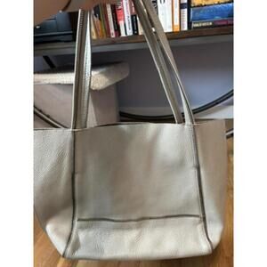 Botkier Gray/Taupe Pebbled Leather Tote Bag with Zipper Stitching